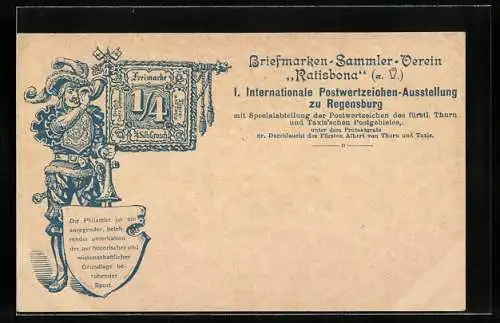 AK Regensburg, 1. Int. Postwertzeichen-Ausstellung des Vereins Ratisbona, Ganzsache Bayern 5 Pfennig