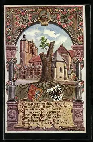 Künstler-AK Braunschweig, Ansicht vom Dom, Geburt Ernst August Herzog von Braunschweig, Ganzsache 5 Pfg.