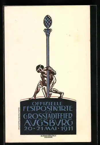 Künstler-AK Augsburg, Grossstadtfeier 1911, Ganzsache Bayern 5 Pfennig