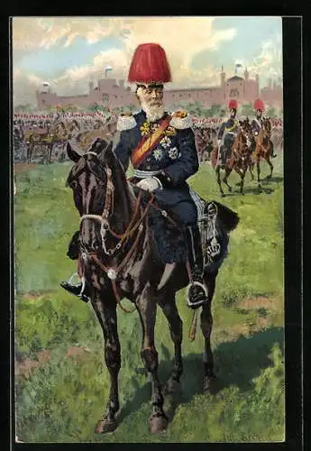 Künstler-AK Fritz Bergen Ganzsache Bayern PP27E24 /031: Prinzregent Luitpold von Bayern in Uniform mit Orden zu Pferd