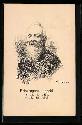 Künstler-AK Prinzregent Luitpold, Ganzsache Bayern 5 Pfennig