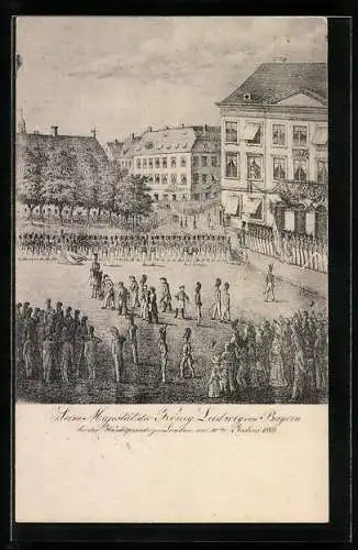 AK Landau / Pfalz, König Ludwig von Bayern bei der Wachtparade am 10. 7.1829, Ganzsache Bayern 5 Pfg.