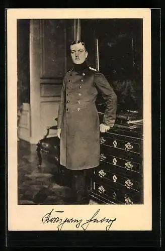 AK Kronprinz Georg von Sachsen im Uniformmantel, Ganzsache 5 Pfennig
