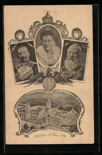 AK München, Grundsteinlegung Deutsches Museum, Auguste Victoria und Prinzregent Luitpold von Bayern, Ganzsache Bayern