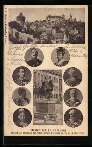 AK Nürnberg, Fürstentage 1905, Enthüllung des Kaiser Wilhelm Denkmals, König Ludwig III., Ganzsache Bayern