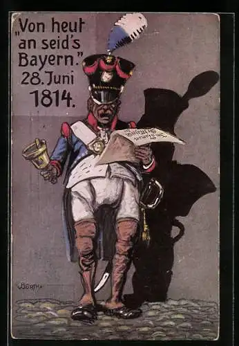 Künstler-AK Würzburg, Erinnerung an die 100 jähr. Zugehörigkeit Unterfrankens zu Bayern, Ganzsache Bayern 5 Pfennig