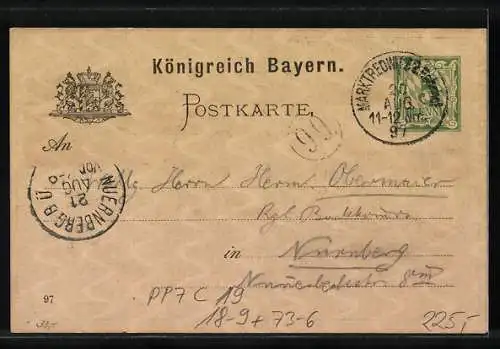 AK Ganzsache Bayern PP7C19: Bayreuth, Portrait Richard Wagner, Bühnenfestspiele zu Bayreuth 1897