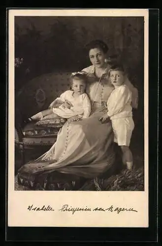 AK Ganzsache Bayern PP43E1 /02: Portrait Isabella Prinzessin von Bayern mit ihren Kindern