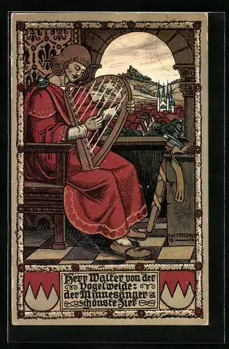 Künstler-AK Ganzsache Bayern PP38C17 /03: Bamberg, XII. Fränkisches Sängerbundesfest 1914, Walther von der Vogelweide