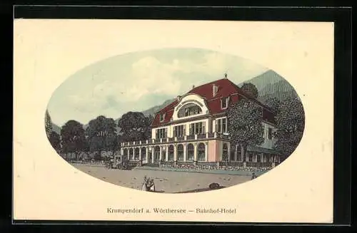 AK Krumpendorf a. Wörthersee, Partie am Bahnhof-Hotel