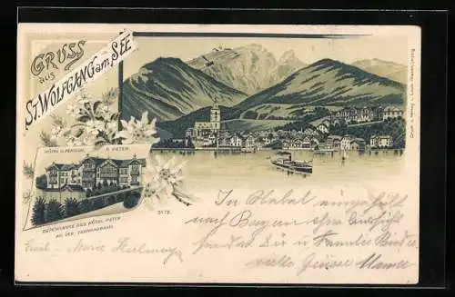 Lithographie St. Wolfgang am See, Hotel und Pension P. Peter