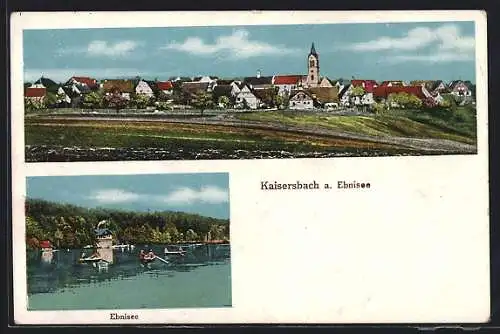 AK Kaisersbach a. Ebnisee, Ruderpartie mit Uferblick, Ortspanorama