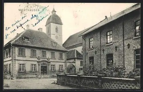 AK Westhausen / Württ., Ortspartie mit Turm