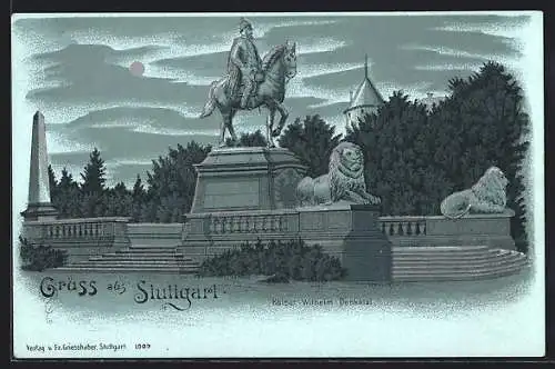 Mondschein-Lithographie Stuttgart, Am Kaiser-Wilhelm-Denkmal