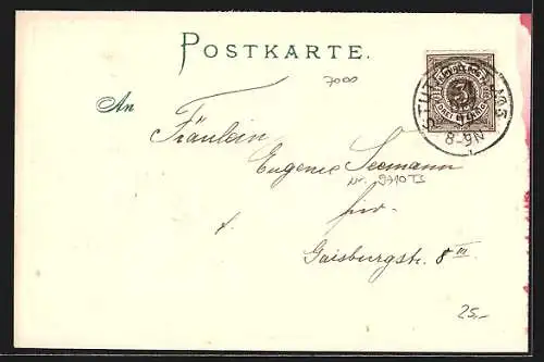Lithographie Stuttgart, Partie am Anlagensee, Wappen