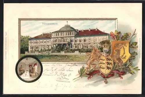 Passepartout-Lithographie Hohenheim, Schloss, Franziska-Zimmer, Wappen