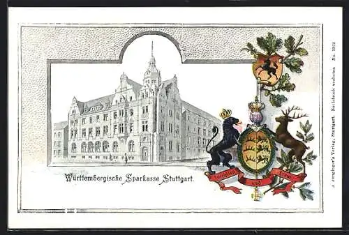 Lithographie Stuttgart, Württembergische Sparkasse, Stadtwappen