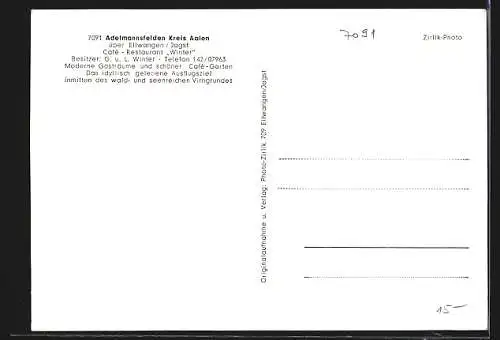AK Adelmannsfelden /Württ., Cafe-Restaurant Winter, Innen- und Aussenansichten