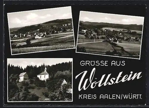 AK Wöllstein /Kreis Aalen /Württ., Teilansicht, Kapelle, Ortspartie