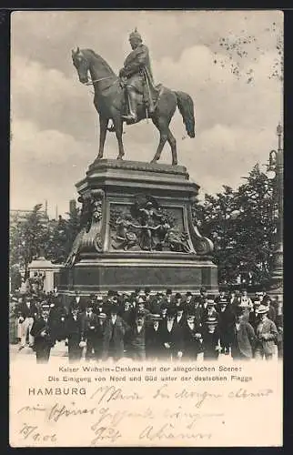 AK Hamburg, Kaiser Wilhelm-Denkmal mit allegorischen Scene, Rathausmarkt