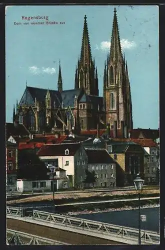 AK Regensburg, Dom von eiserner Brücke aus