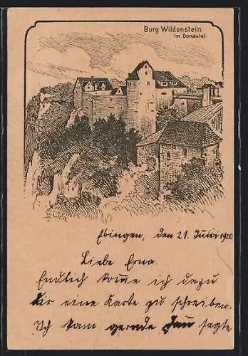 Künstler-AK Leibertingen, Burg Wildenstein im Donautal