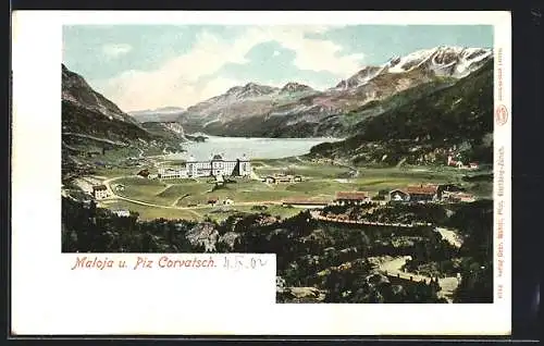 AK Maloja, Ortsansicht mit Piz Corvatsch