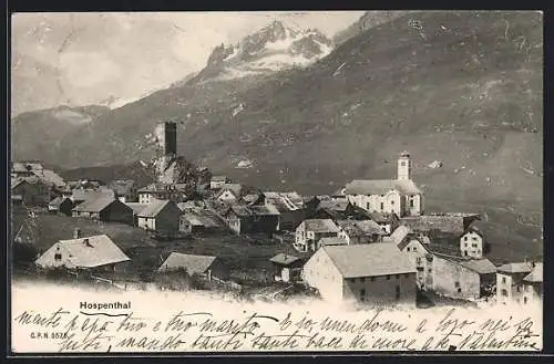 AK Hospenthal, Ortspartie mit Kirche