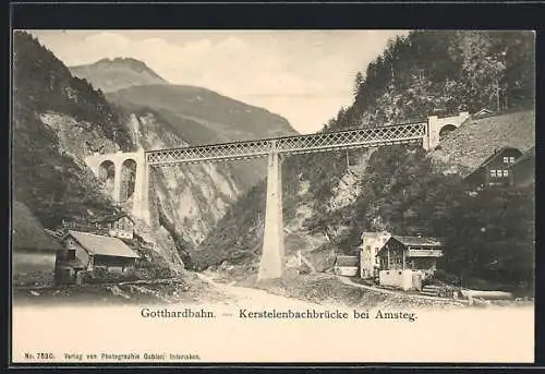 AK Amsteg, Kerstelenbachbrücke der Gotthardbahn