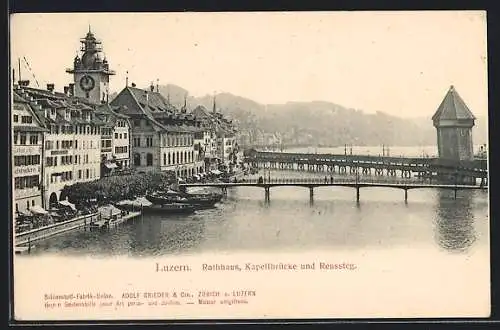 AK Luzern, Rathaus, Kapellbrücke und Reussteg