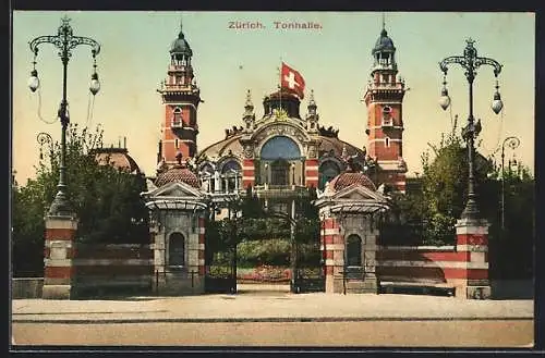 AK Zürich, Die Tonhalle, Schweizer Flagge