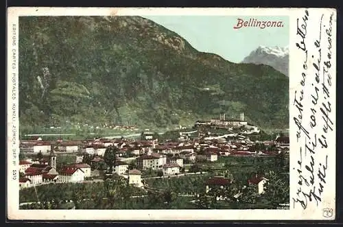 AK Bellinzona, Gesamtansicht gegen die Berge