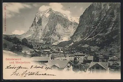 AK Grindelwald, Ortsansicht mit dem Wetterhorn