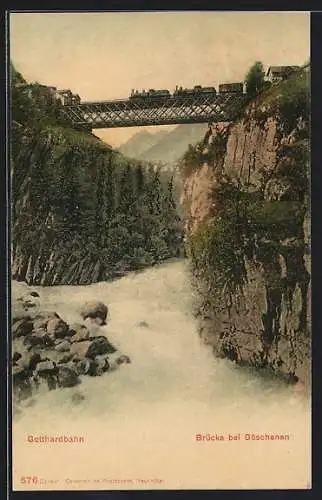 AK Göschenen, Die Gotthardbahn auf der Brücke