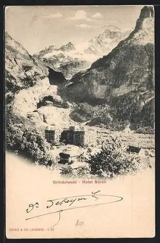 AK Grindelwald, Das Hotel Bären gegen die Berge