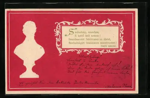 AK Büste des Dichters Petófi Sándor, kurzes Gedicht