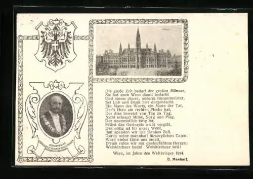 AK Wien, Das Rathaus, Wappen, Bürgermeister Richard Weiskirchner