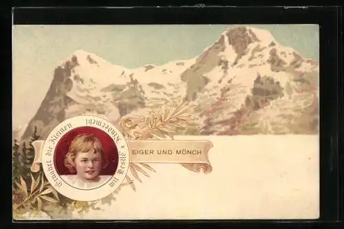 Lithographie Eiger und Mönch, Reklame Nestle`s Kindermehl