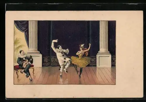 AK Pierrot tanzt mit einer Frau
