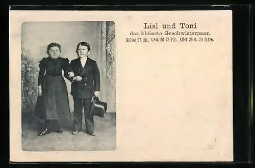 AK Das kleinwüchsige Geschwisterpaar Lisl und Toni in Sonntagsgarderobe
