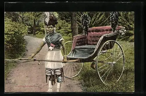 AK Ein Rikschafahrer mit seiner Rikscha im Park