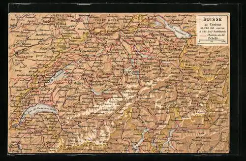 AK Zürich, Landkarte der Schweiz
