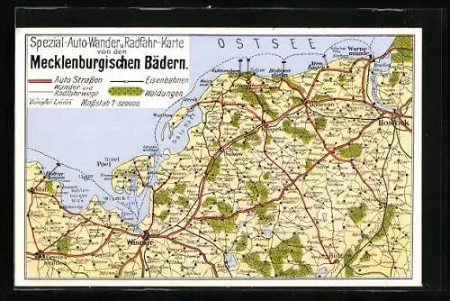 AK Wismar, Landkarte mit Umgebung