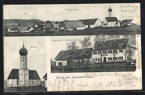 AK Lampertshausen, Gasthaus v. Michael Hechtl, Kirche