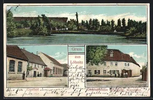 AK Löbnitz / Groitzsch, Gasthof und Geschäftshaus von Gebr. Wienhold