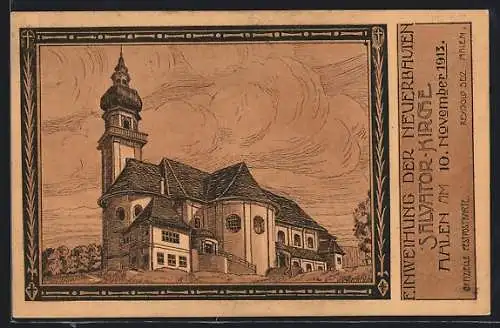 Künstler-AK Aalen, Einweihung der Salvator-Kirche 1913