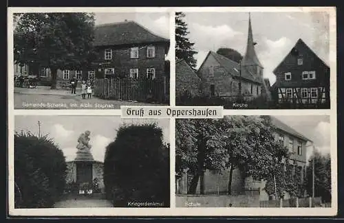 AK Oppershausen, Gasthaus Gemeinde-Schenke, Inh. Albin Stephan, Kriegerdenkmal und Schule