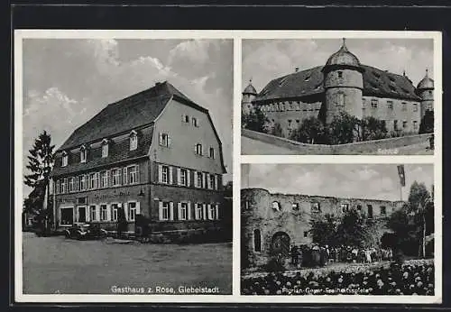 AK Giebelstadt, Gasthaus zur Rose J. Schmitt, Schloss, Florian Geyer-Freiheitsspiele