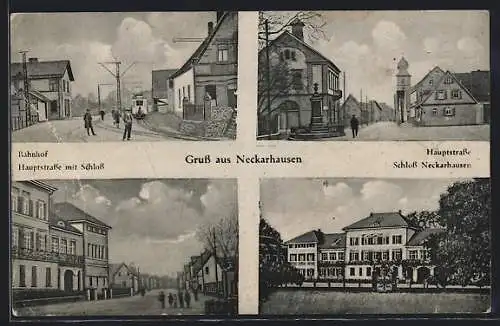 AK Neckarhausen / Edingen, Bahnhof, Hauptstrasse, Schloss