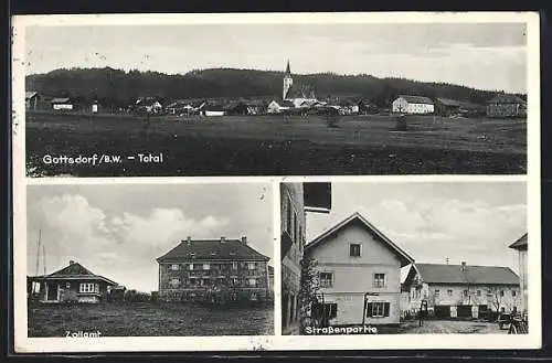 AK Gottsdorf B. / Ndb., Zollamt, Strassenpartie, Totalansicht